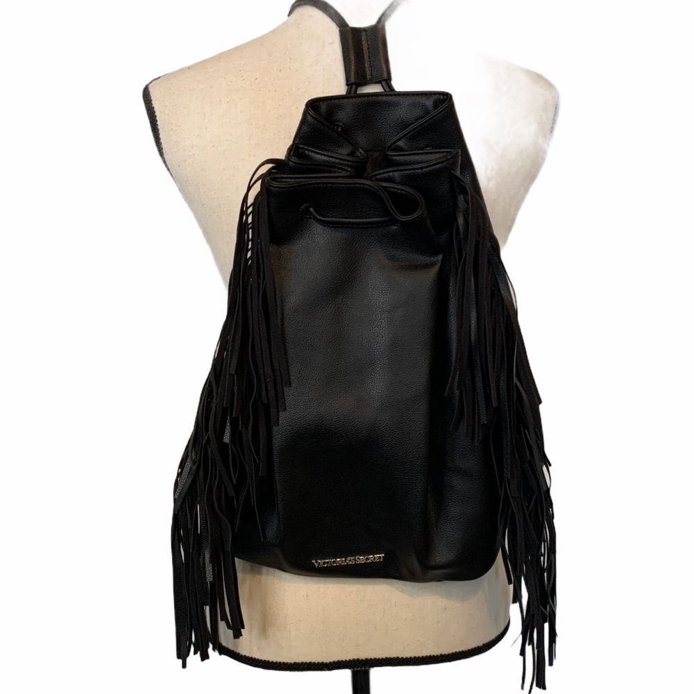 Victoria’s Secret Black Fringe Backpack Faux Leather From The 2015 Runway Show - Picture 4 of 14